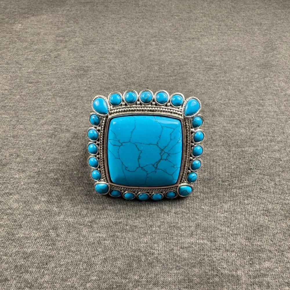 Turquoise Gemstone Cuff Bracelet Silver Tone Western Boho‎ Statement